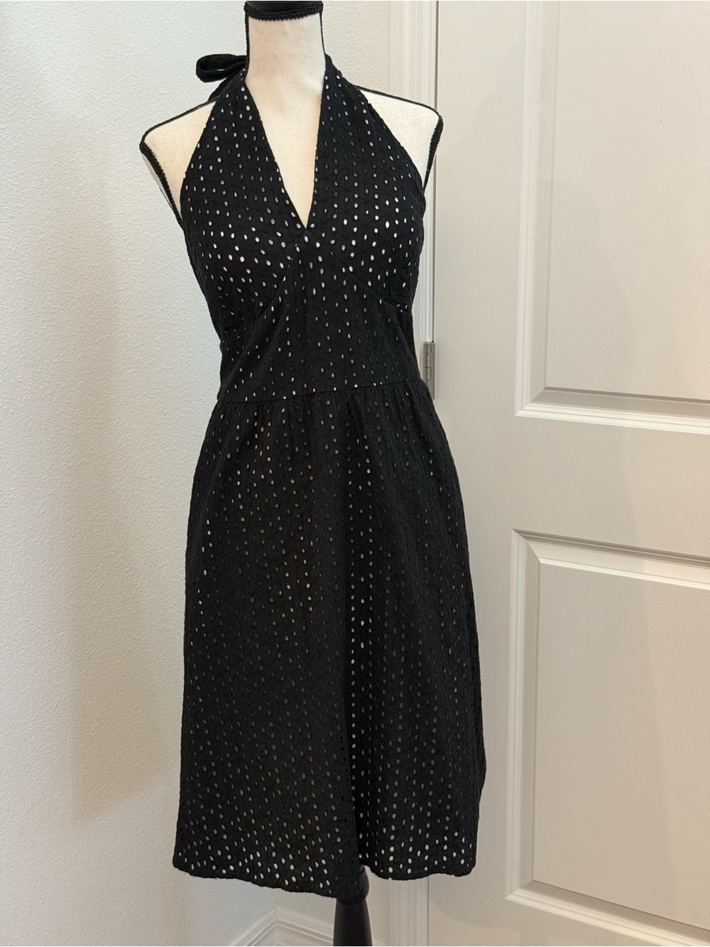 Style & Co. Black One-Shoulder Eyelet Halter Dress